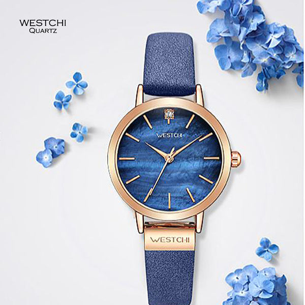 [variant_title] - WESTCHI Women Elegant Blue Quartz Watch Fashion Leather Strap Ladies Watches Female Clock Montre Femme Relogio Masculino