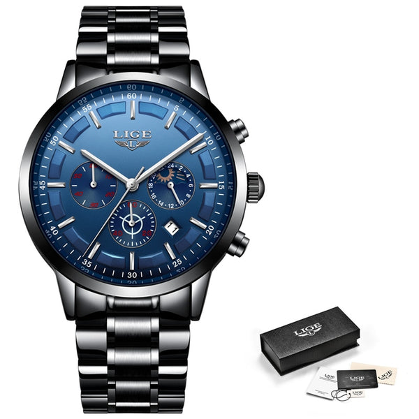Black blue - Relojes 2018 Watch Men LIGE Fashion Sport Quartz Clock Mens Watches Top Brand Luxury Business Waterproof Watch Relogio Masculino