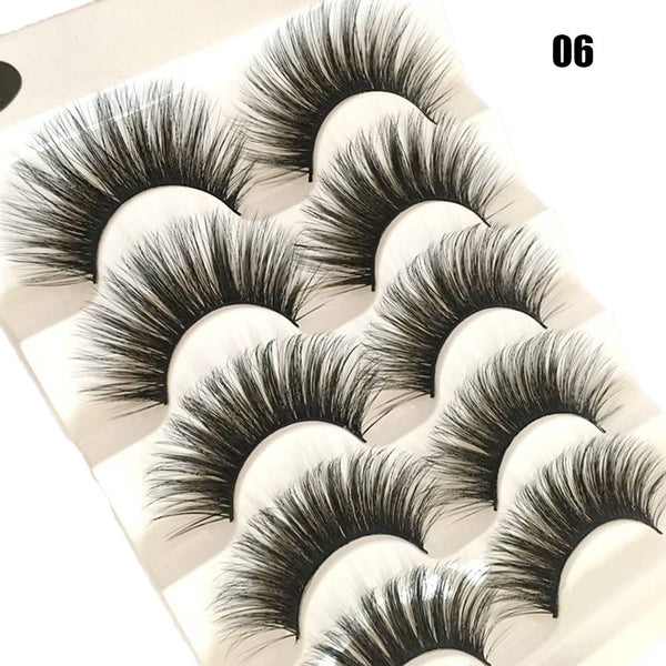 96-6 / 13mm - 5 Pairs 2 Styles 3D Faux Mink Hair Soft False Eyelashes Fluffy Wispy Thick Lashes Handmade Soft Eye Makeup Extension Tools