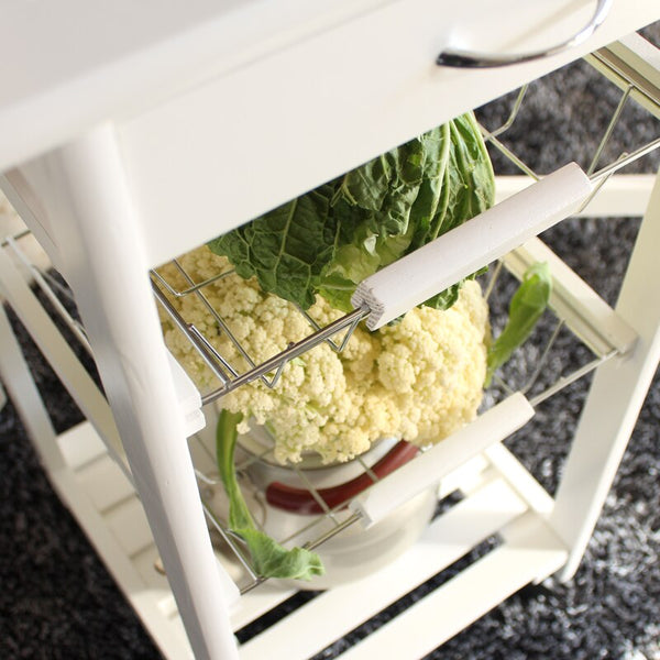 [variant_title] - Portable Folding Kitchen Rolling Tile Top Drop Leaf Storage Trolley Cart White