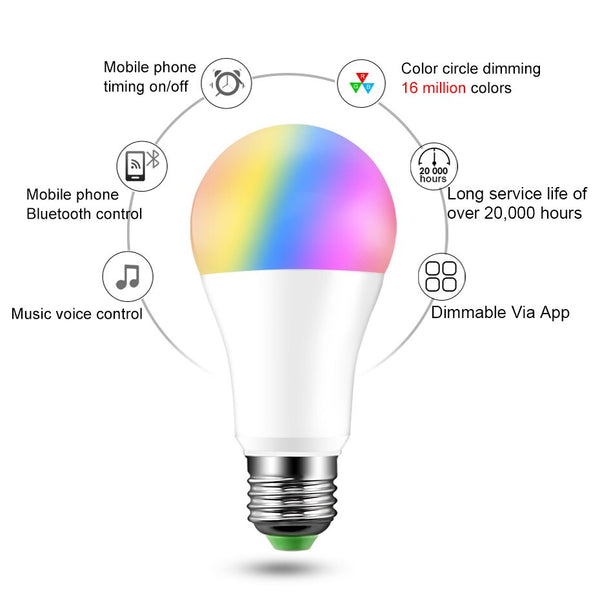 [variant_title] - Dimmable E27 LED Bluetooth 4.0 Smart Bulb Magic Lamp RGBW 15W AC85-265V Music Voice Control Color Changeable For Home Lighting