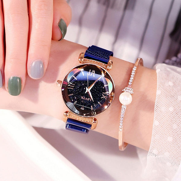 Blue - Luxury Women Watches Fashion Elegant Magnet Buckle Vibrato Purple Ladies Wristwatch 2019 New Starry Sky Roman Numeral Gift Clock
