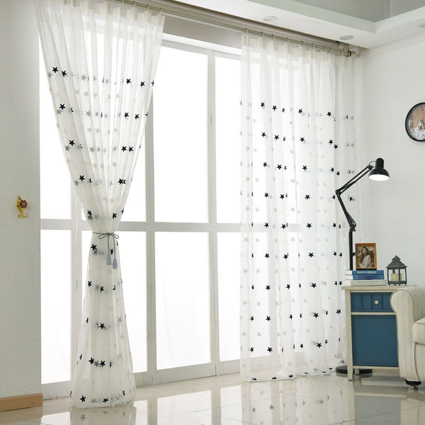 [variant_title] - Modern Star Embroidered White Sheer Curtains for Living Room Bedroom Kitchen Tulle Curtains Kids Baby Room Door Window Curtains