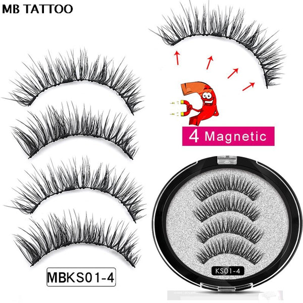 MBKS01-4 - 2019 New 2 Pair 4 Magnetic False Eyelashes natural with 3D/6D magnets handmade magnetic lashes natural Mink eyelashe magnet lash