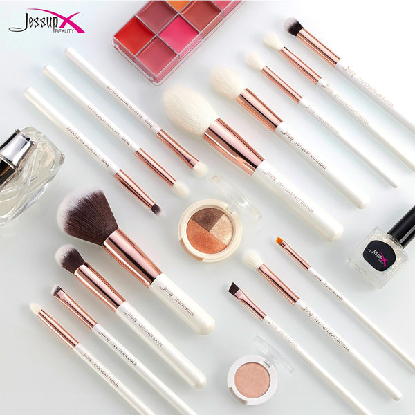 [variant_title] - Jessup brushes Pearl White/Rose Gold Makeup brushes set Professional Beauty Make up brush Natural hair Foundation Powder Blushes