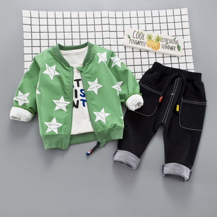 GREEN / 12M - HYLKIDHHUOSE Autumn Baby Girls Boys Clothing Sets Infant Clothes Suits Star Coats T Shirt Pants Casual Kid Child Clothes Suits