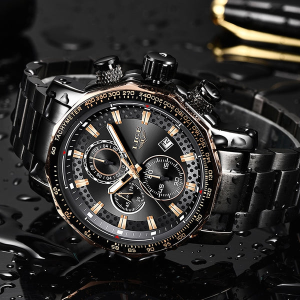 [variant_title] - Relogio Masculino LIGE New Sport Chronograph Mens Watches Top Brand Luxury Full Steel Quartz Clock Waterproof Big Dial Watch Men