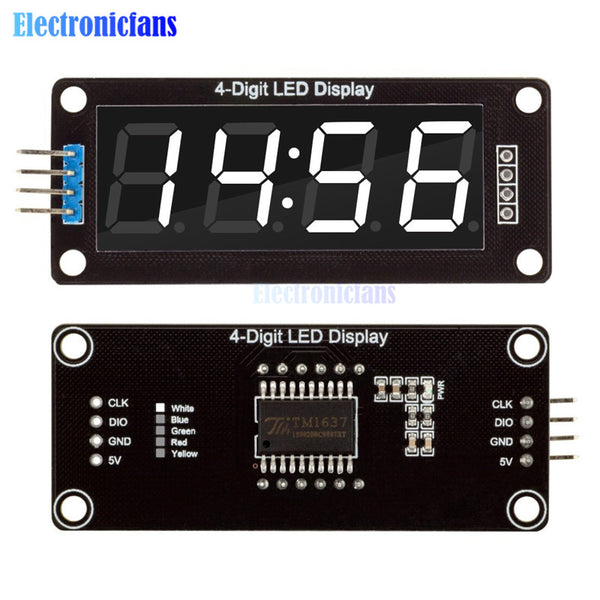 White - 0.56 inch 4-Digit 7 Segments Digital Tube Clock Module Double Dots Blue Yellow White Green Red LED Display TM1637 For Arduino