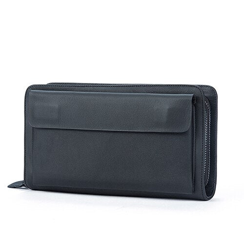9069Bblack - MVA Men's Clutch Male Wallet Men's Genuine Leather Double Zipper Clutch Bags purse for men Passport Phone Wallets credit card