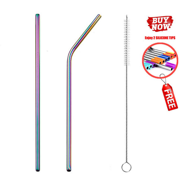 Rainbow 2pcs - 2/4/8Pcs Colorful Reusable Drinking Straw High Quality 304 Stainless Steel Metal Straw with Cleaner Brush For Mugs 20/30oz
