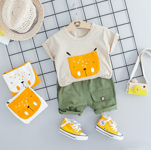 Gray / 12M - HYLKIDHUOSE 2019 Summer Baby Girls Boys Clothing Sets Infant Clothes Suits Cartoon T Shirt Shorts Kids Children Vacation Costume