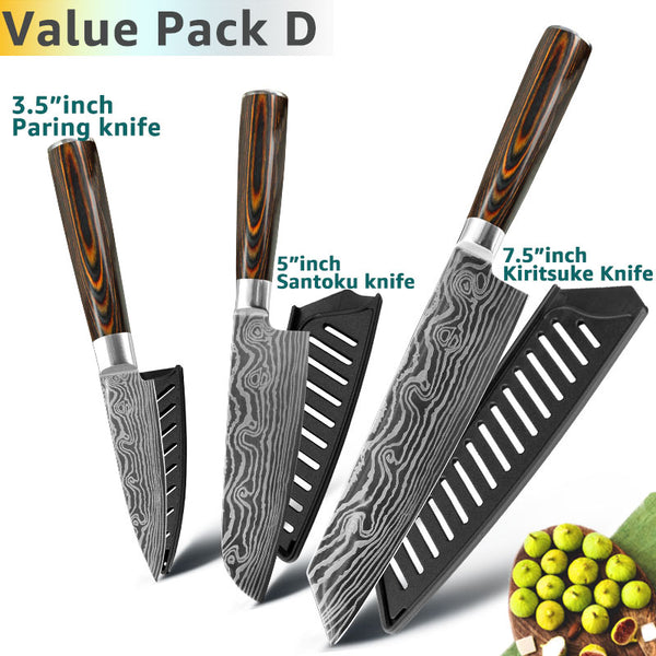 [variant_title] - Kitchen knife Chef Knives 8 inch Japanese 7CR17 440C High Carbon Stainless Steel Sanding Laser Pattern Vegetable Santoku Knife