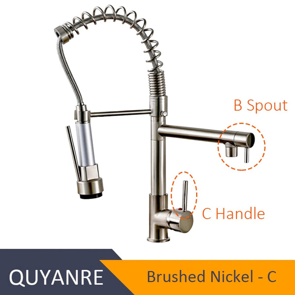 NICKEL GUANGBAZI - Blackend Spring Kitchen Faucet Pull out Side Sprayer Dual Spout Single Handle Mixer Tap Sink Faucet 360 Rotation Kitchen Faucets