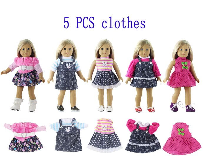 Default Title - 5 Set Doll Clothes For 18 Inch American Doll Doll Handmade Casual Wear (5 set clothes fit 18 inch doll)