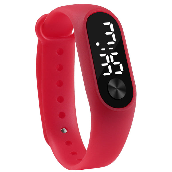 red - Fashion Men Women Casual Sports Bracelet Watches White LED Electronic Digital Candy Color Silicone Wrist Watch for Children Kids