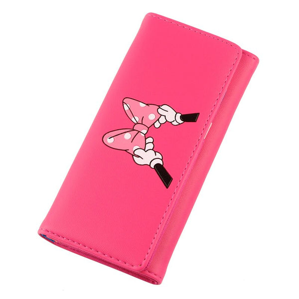rosered - BOTUSI Mickey Bow Lady Purses Handbags Brand Design Women Wallets PU Leather Money Coin Purse Cards ID Holder Cartoon Printing