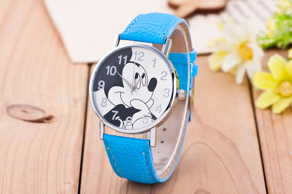 Light blue - New Women Watch Mickey Mouse Pattern Fashion Quartz Watches Casual Cartoon Leather Clock Girls Kids Wristwatch Relogio Feminino