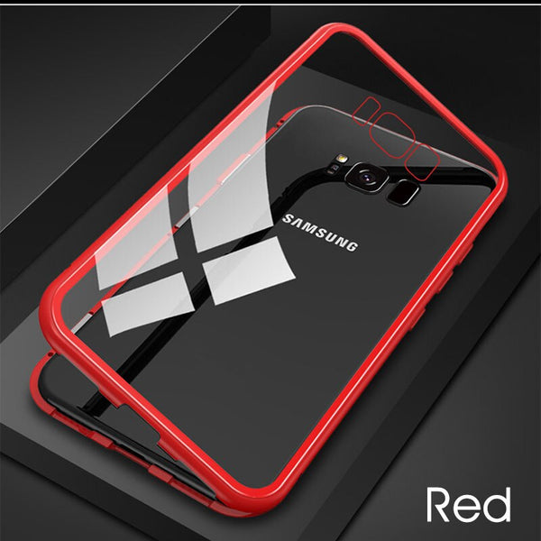 Red / Note8 - GVU Metal Magnetic Case On For Samsung Galaxy S8 S9 S10 Plus Tempered Glass For Samsung Note8 Note9 S10E Back Magnet Cases Cover