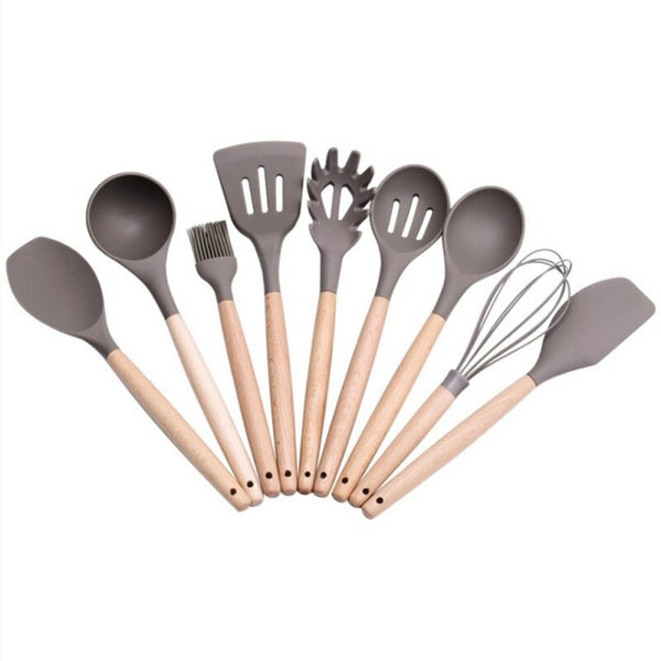 [variant_title] - Wood handle Cooking Tools  Silicone Kitchen Utensils Gadgets Kitchenware Set Spatula Shovel Spoon Home Kitchen Tools