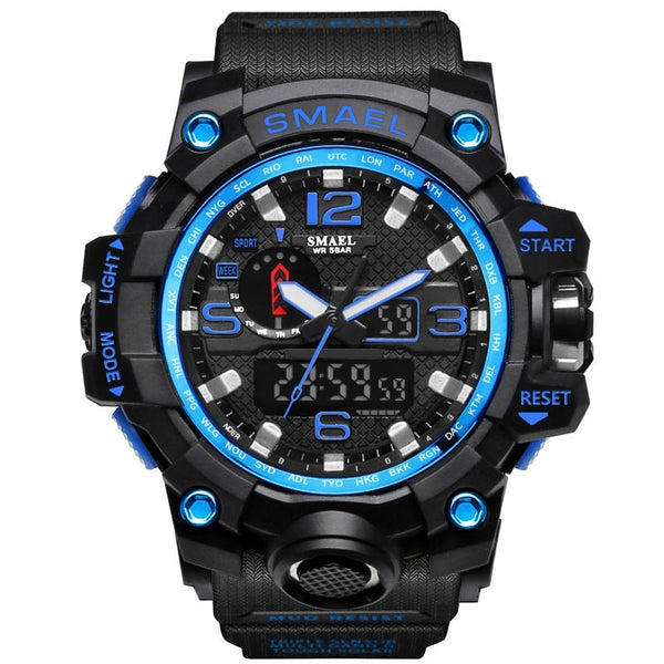 1545 Black Blue - SMAEL Brand Men Sports Watches Dual Display Analog Digital LED Electronic Quartz Wristwatches Waterproof Swimming Military Watch