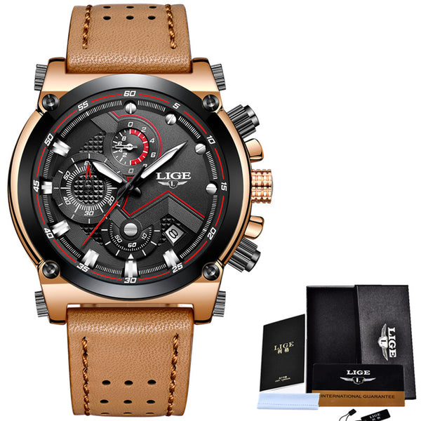 Silver Black - LIGE Fashion Mens Watches Top Brand Luxury Casual Sport Quartz Watch Men Leather Waterproof Military Wristwatch Relogio Masculio