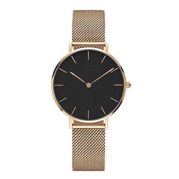 Rose Black - Fashion Big Brand Women Stainless Steel Strap Quartz Wrist Watch Luxury Simple Style Designed Watches Women's Clock