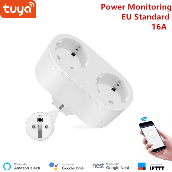 2 in 1 EU socket - Tuya EU WiFi socket wireless plug smart home switch compatible with Google home , IFTTT ,and Alexa voice control