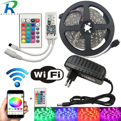 [variant_title] - 10M WiFi LED Strip Light RGB Tape Diode Neon Ribbon tira fita 12V SMD5050 5M Flexible Light String With WiFI Controller adapter