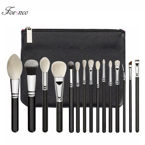 come with case - 15pcs Black synthetic hair makeup brushes Powder Foundation blusher eye shadow Contour Make up brush set Cosmetic Pouch case