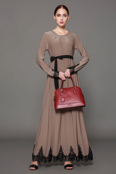 [variant_title] - Solid Color Chic Fashion Long Sleeve Casual Maxi Dresses For Women Islamic Abaya Muslim Dress Clothing