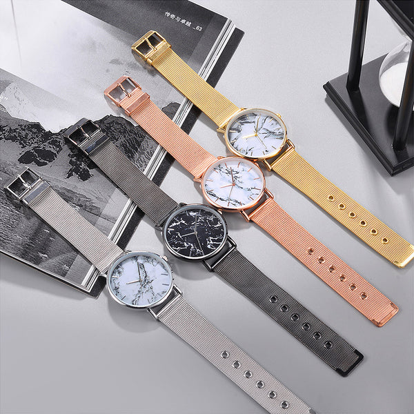[variant_title] - New Marble Texture Design Women Ladies Casual Popular Stainless Steel Band Strap Quartz Analog Wrist Watch Gift Dropshipping