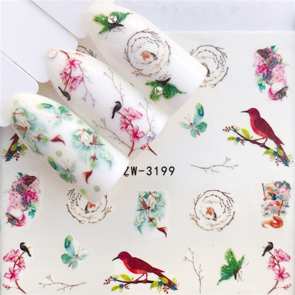 YZW-3199 - YZWLE Flower Series  Nail Art Water Transfer Stickers Full Wraps Deer/Lavender Nail Tips DIY