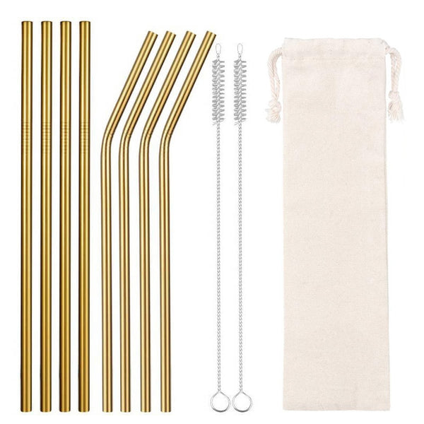 Gold1 8pcs - 2/4/8Pcs Colorful Reusable Drinking Straw High Quality 304 Stainless Steel Metal Straw with Cleaner Brush For Mugs 20/30oz