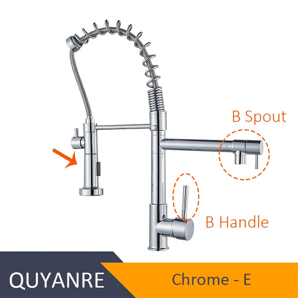 CHROME XINPENTOU - Blackend Spring Kitchen Faucet Pull out Side Sprayer Dual Spout Single Handle Mixer Tap Sink Faucet 360 Rotation Kitchen Faucets