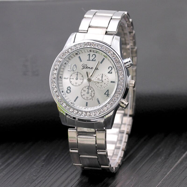 silver - 2019 Fashion Dress Watches Women Men Faux Chronograph Quartz Plated Classic Round Crystals Watch relogio masculino Casual Clock