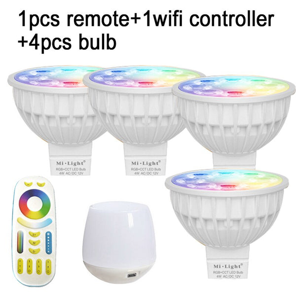1remote 1wifi 4bulbs / GU10 / Yes - HOTOOK Mi Light WIFI LED Bulb RGB CCT(2700-6500K)LED Lamp Smart Light Dimmable MR16 GU10 4WSpotlight 2.4G Remote and APP Control