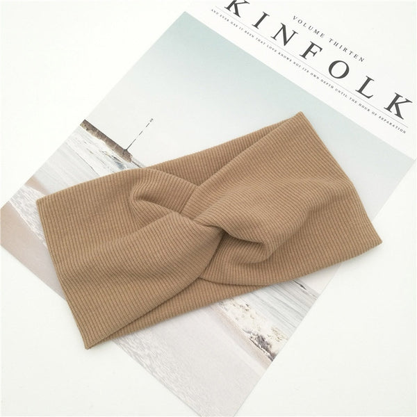 style 1 khaki - Cotton Women Headband Turban Solid Color Girls Knot Hairband Hair Accessories Twisted Ladies Makeup Elastic Hair Bands Headwrap