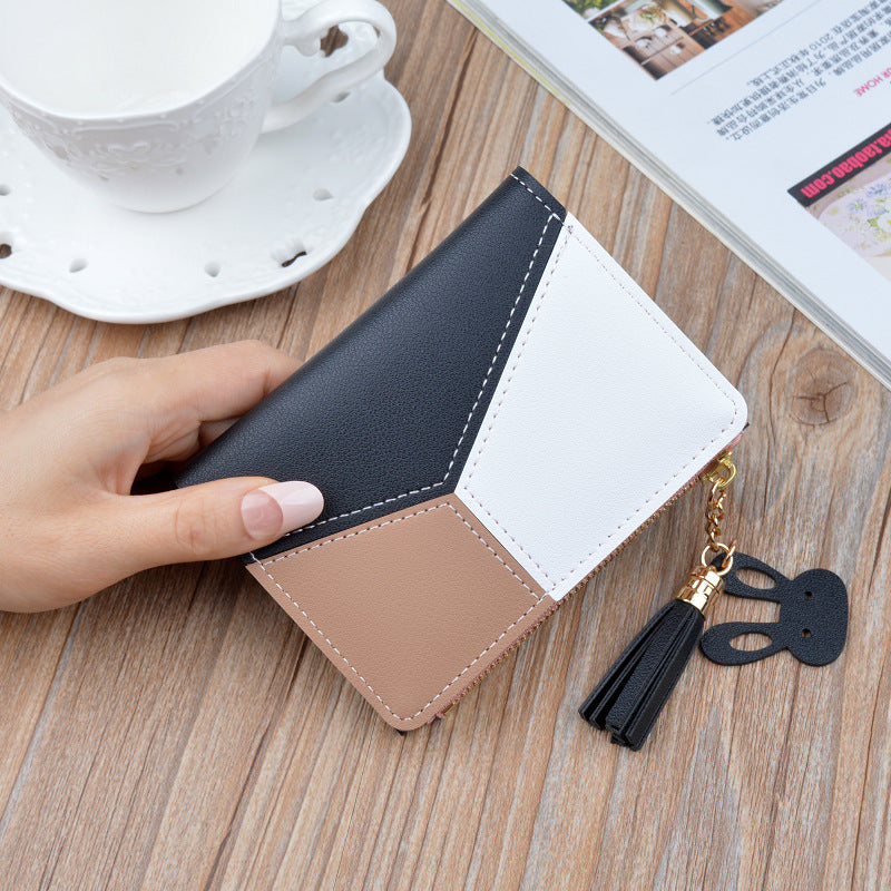 Black - New Arrival Wallet Short Women Wallets Zipper Purse Patchwork Fashion Panelled Wallets Trendy Coin Purse Card Holder Leather