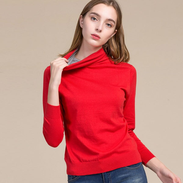 2019 Women Real Silk Sweater Full Pullovers Turtleneck Sweet Cashmere Sweater Comfortable Soft Female Sweaters 7056