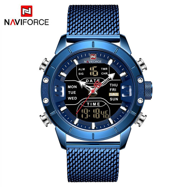 Blue - NAVIFORCE Top Brand Luxury Watch Men Fashion Sports Quartz Watch Men Full Steel Waterproof LED Digital Watches Relogio Masculino