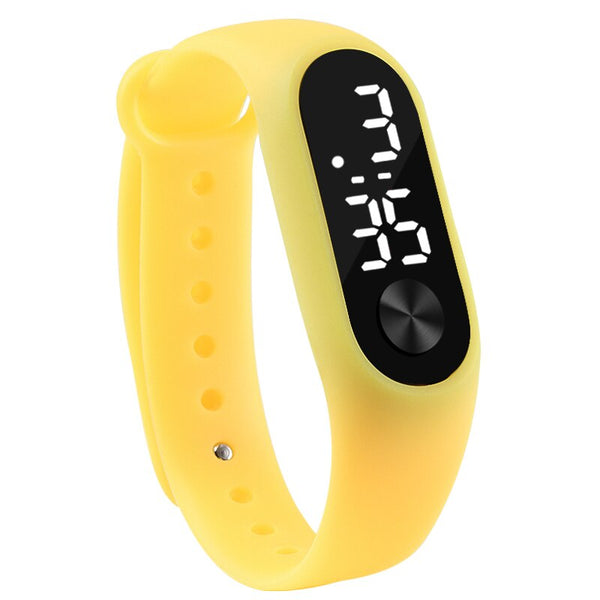 yellow - Fashion Men Women Casual Sports Bracelet Watches White LED Electronic Digital Candy Color Silicone Wrist Watch for Children Kids