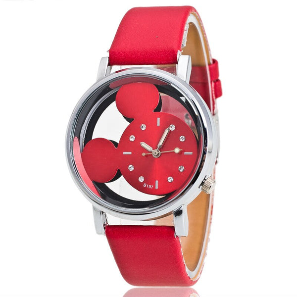 Red - Brand Leather Quartz Watch Women Children Girl Boy Kids Fashion Bracelet Wrist Watch Wristwatches Clock Relogio Feminino Cartoon