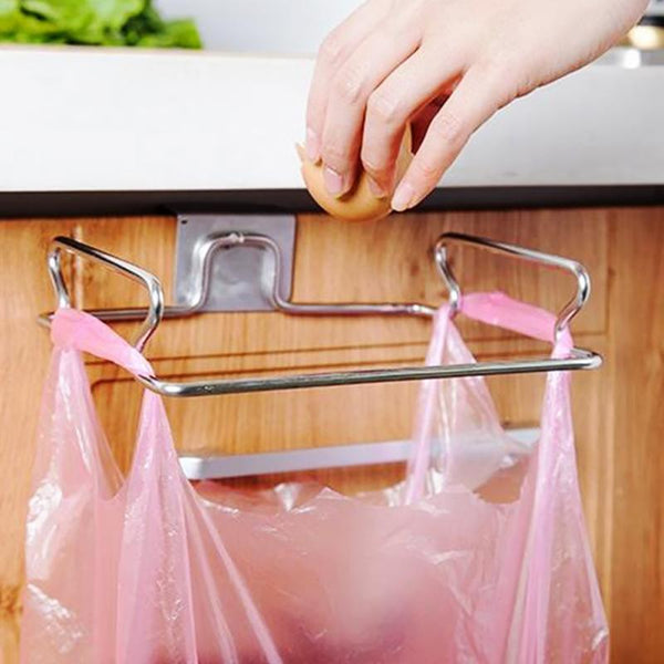 [variant_title] - Hanging Trash Rubbish Bag Holder Stainless Steel Papelera Garbage Rack Cupboard Cabinet Storage Rag Garbage Hanger Trash Can Bin