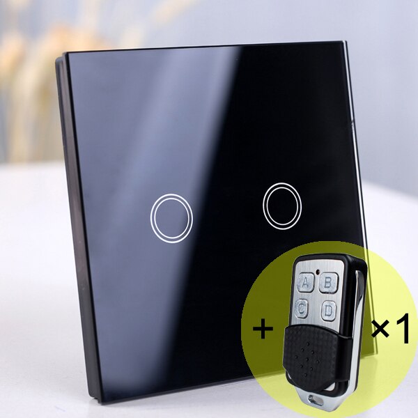 2 gang Black Remote - EU/UK Standard Touch Switch, Wall Light Touch Screen Switch, wireless Remote control Wall touch switch , 2 gang gray AC130~250V