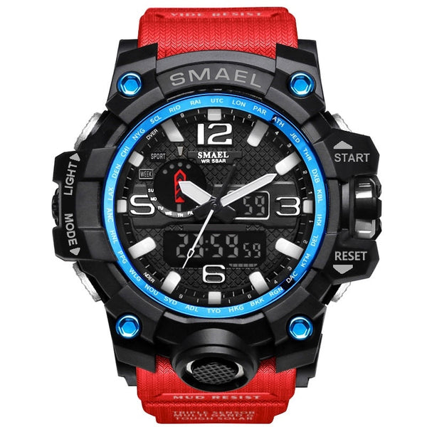 1545 Red Blue - SMAEL Brand Men Sports Watches Dual Display Analog Digital LED Electronic Quartz Wristwatches Waterproof Swimming Military Watch