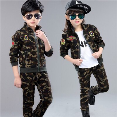 Army Green / 10 - Boy and girls' camouflage suits 2017 new children's clothing spring uniforms Korean version of the spring children in the two-