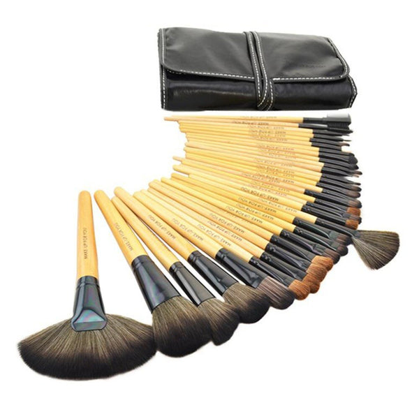 [variant_title] - Natural 32pcs Professional Soft Cosmetic Eyebrow EyeShadow Makeup Brush Pouch Bag Case New (Black)