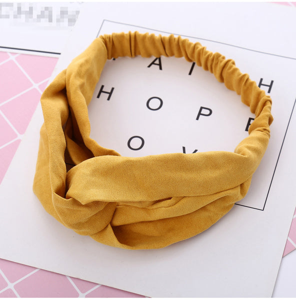 style 4 yellow - Cotton Women Headband Turban Solid Color Girls Knot Hairband Hair Accessories Twisted Ladies Makeup Elastic Hair Bands Headwrap