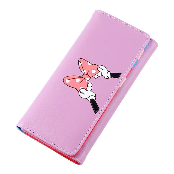 lavender - BOTUSI Mickey Bow Lady Purses Handbags Brand Design Women Wallets PU Leather Money Coin Purse Cards ID Holder Cartoon Printing