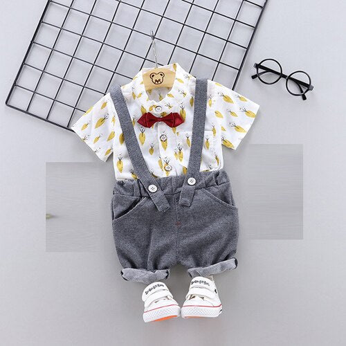 3 / 12M - 1 2 3 4 T birthday Baby boy child clothing set short sleeve shirt + bib suit for newborn baby boy summer clothes kid outfit sets